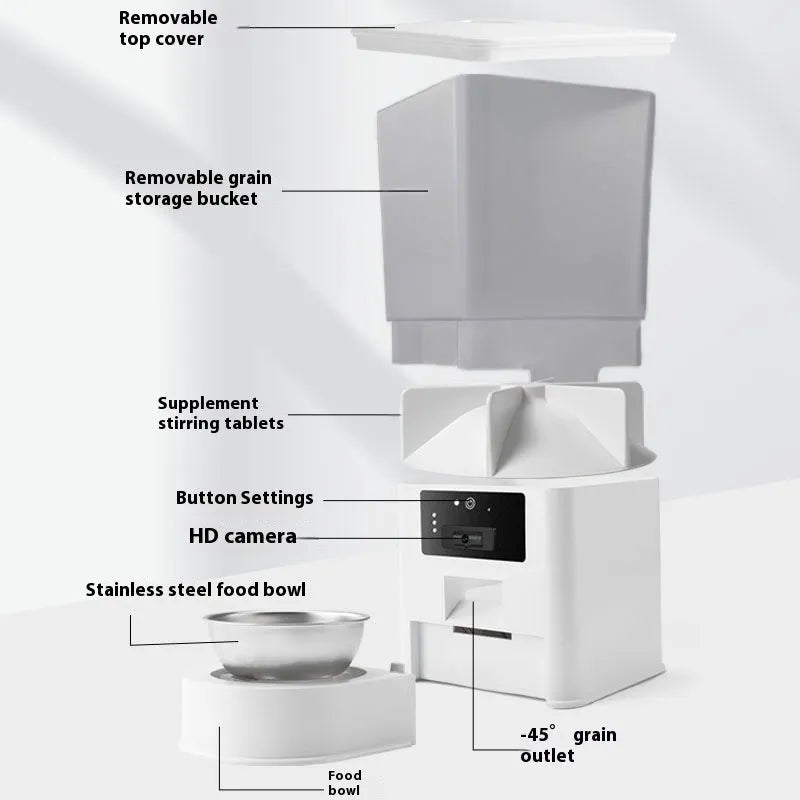 Double bowl intelligent pet feeder with stainless steel bowl and smart control panel