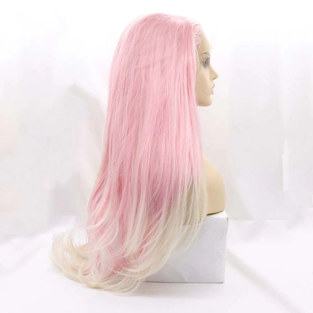 Pink gradient synthetic wig with big wave curls for ladies fashion and cosplay