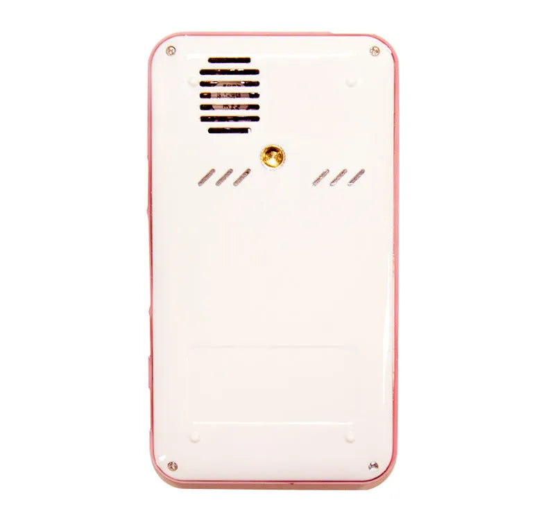 White and rose gold miniature portable DLP Android projector with compact design measuring 145x80mm