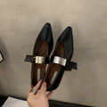Women's silver Mary Jane shoes with pointed toe and buckle fastening in black or wine red