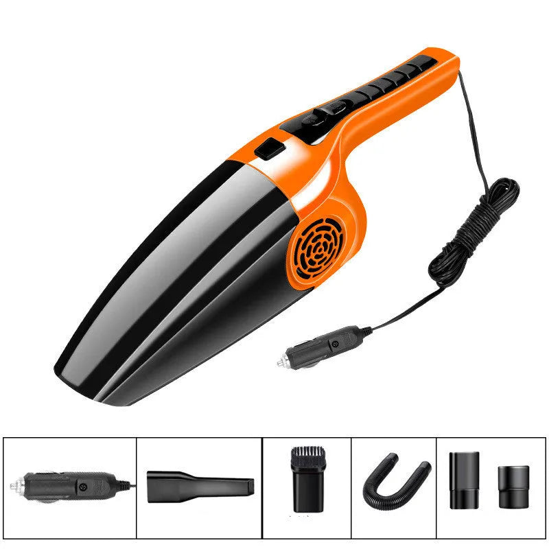 Black and orange portable car vacuum cleaner with 12V plug, shown at 36cm length.