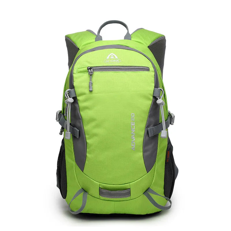 20-litre backpack shown in available colours: black, blue, green, orange, red, rose red, turquoise.