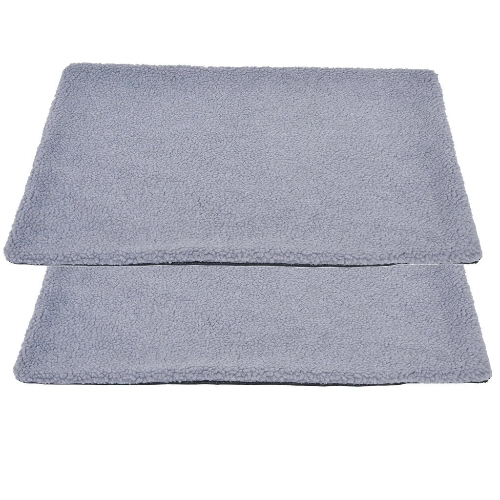 Grey self-heating plush pet pad for cats showing rectangular shape and soft texture