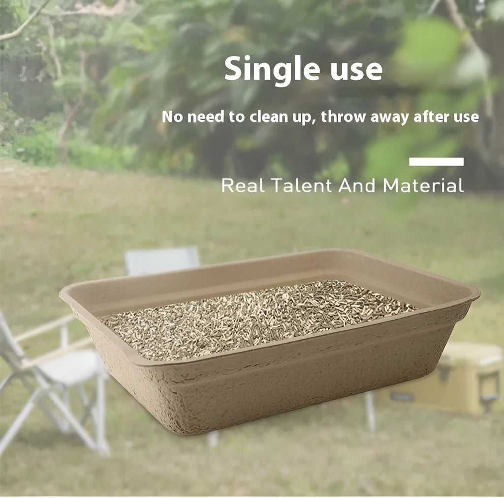 Brown disposable waterproof cat litter box shown in one of three available sizes.