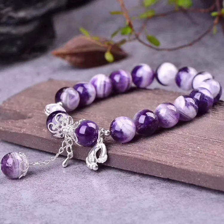 Natural amethyst women's bracelet with 10mm round beads