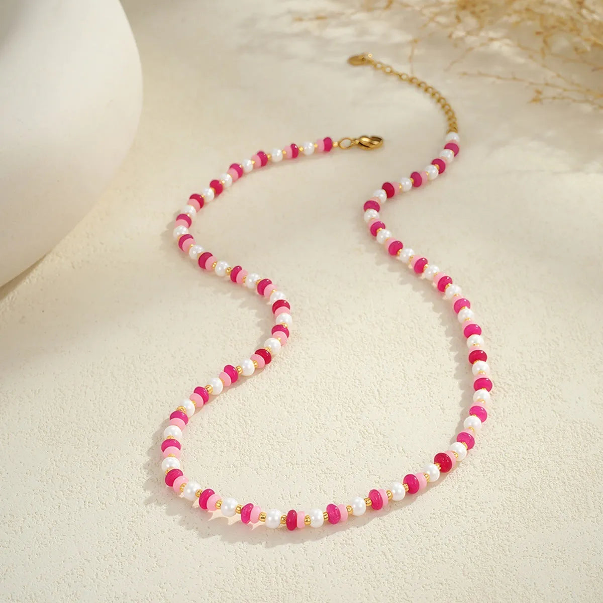 18K gold plated stainless steel geometric chain necklace for women, adjustable 41-50cm, pink or blue colour, fashion OL style, electroplated finish