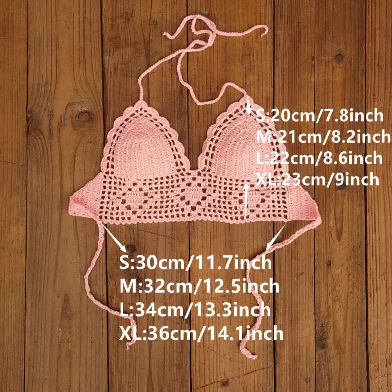 Women's backless acrylic bikini swimsuit top in multiple colours.