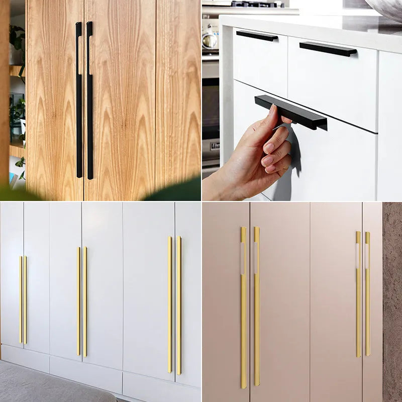 Gold aluminium alloy T-shaped open cover cabinet door handle for single hole mounting.