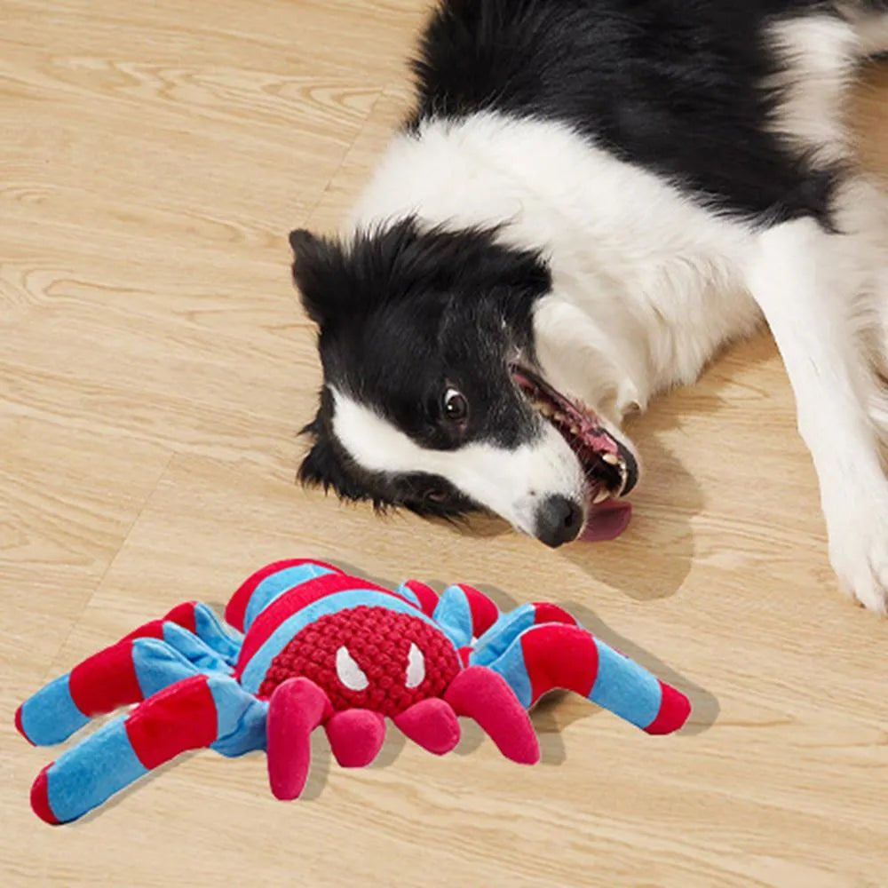 Red soft plush bite-resistant teddy dog toy with squeaker for medium and large breeds