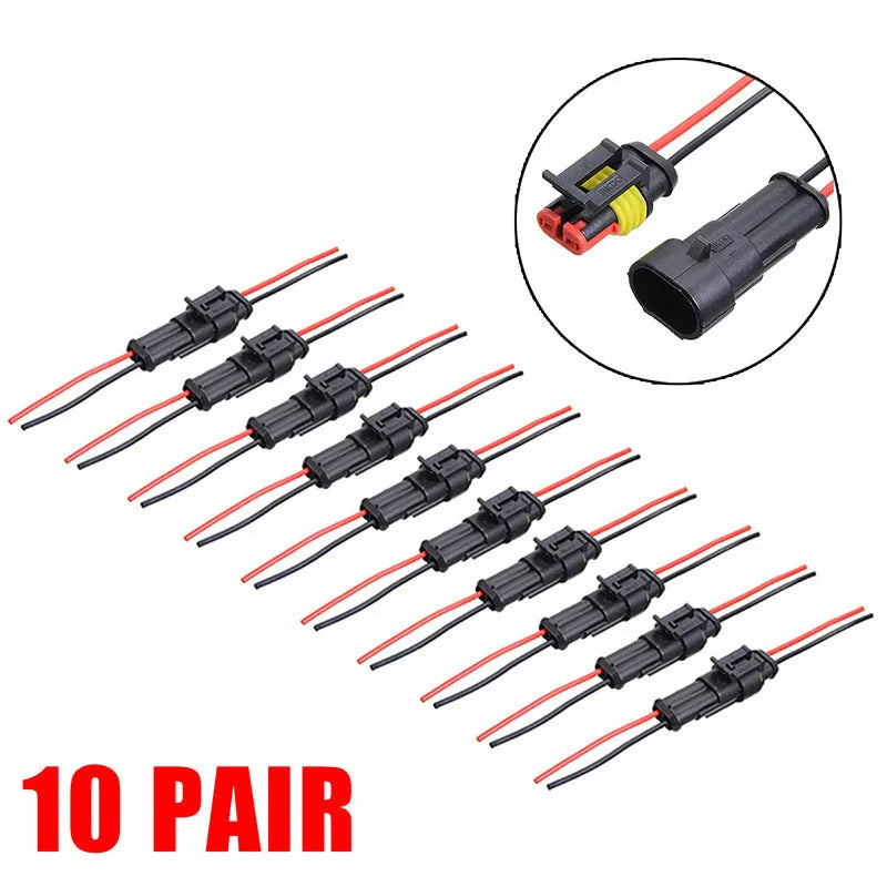 Pack of 10 waterproof 2 pin car connectors with copper core and 7cm cable