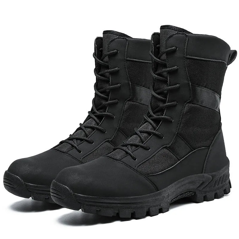 Men's black mesh high-top Martin boots with totem detail, plus size options available