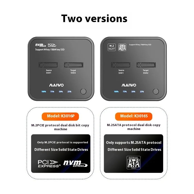 MAIWO K3016 M.2 solid state drive duplicator dock with data cables and power adapter