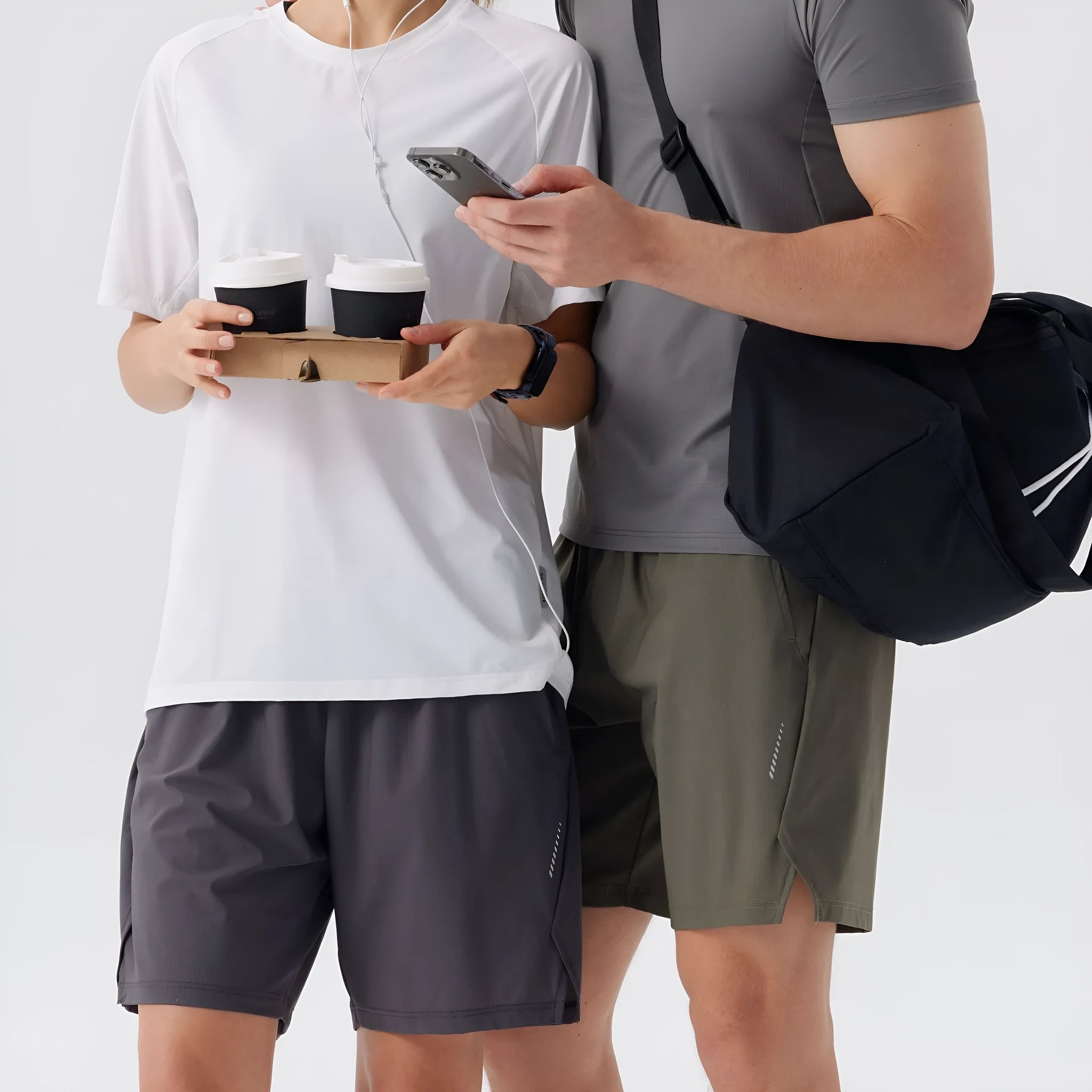 Men's black ice silk sports shorts with mid waist and shorts length for athletic wear