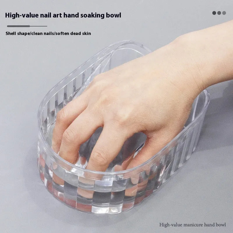 L45 transparent plastic manicure bowl on white background for nail soaking