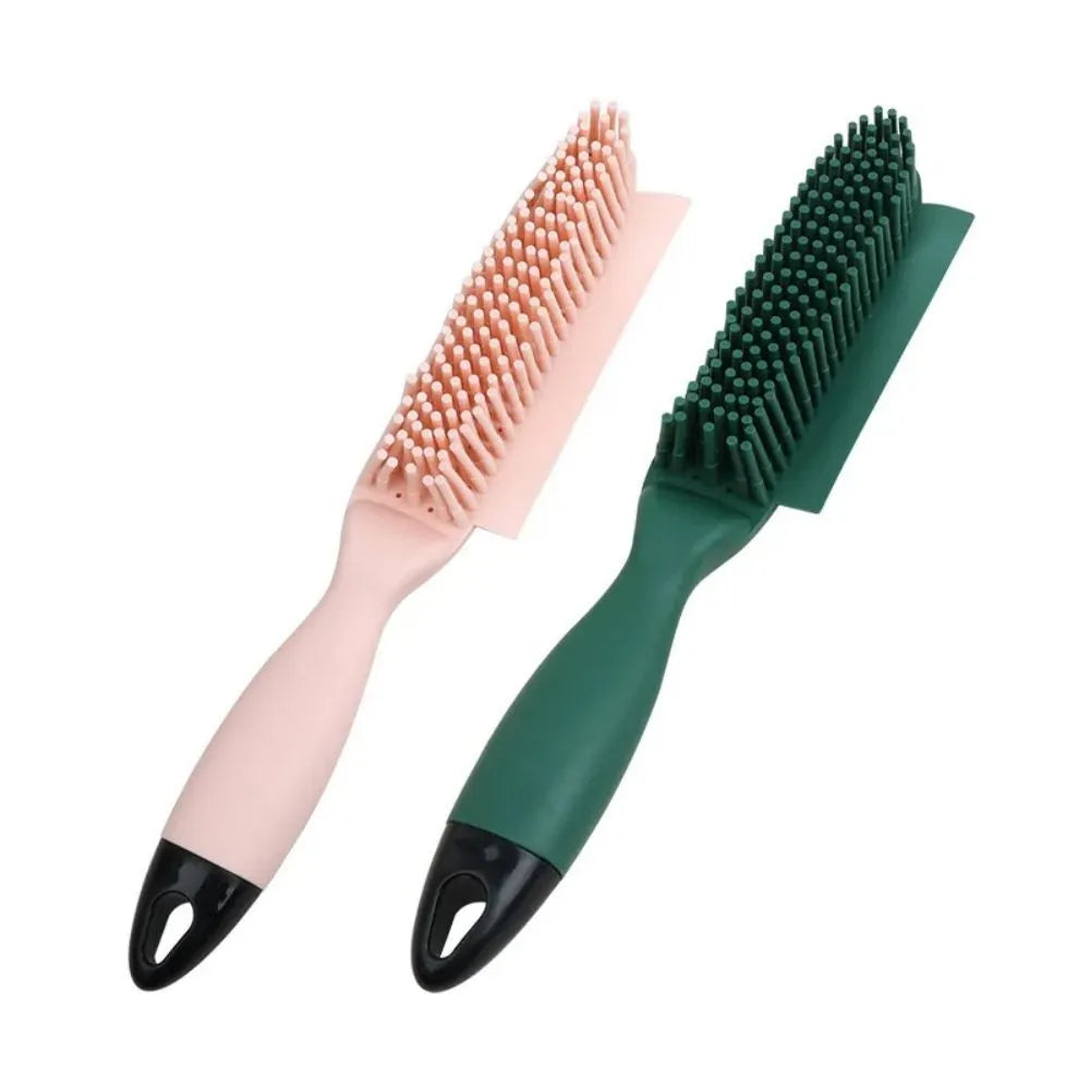 Green silicone pet brush with removable hair collector for grooming dogs, cats, and removing hair from clothes.