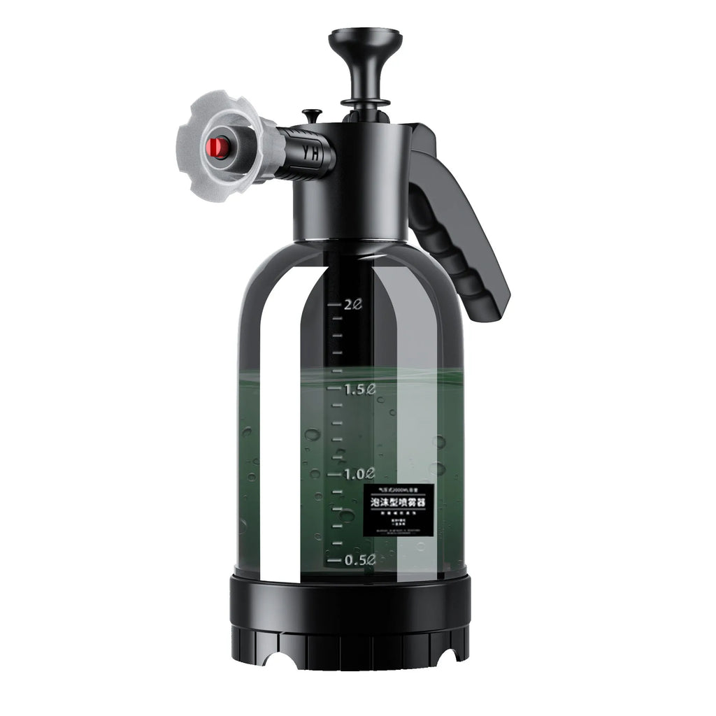 Hand-held car wash foam sprayer with 2-litre capacity and high-pressure water cannon
