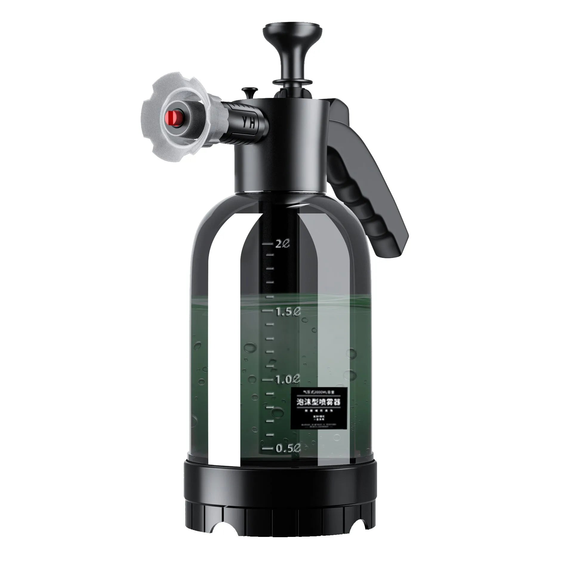 Hand-held car wash foam sprayer with 2-litre capacity and high-pressure water cannon