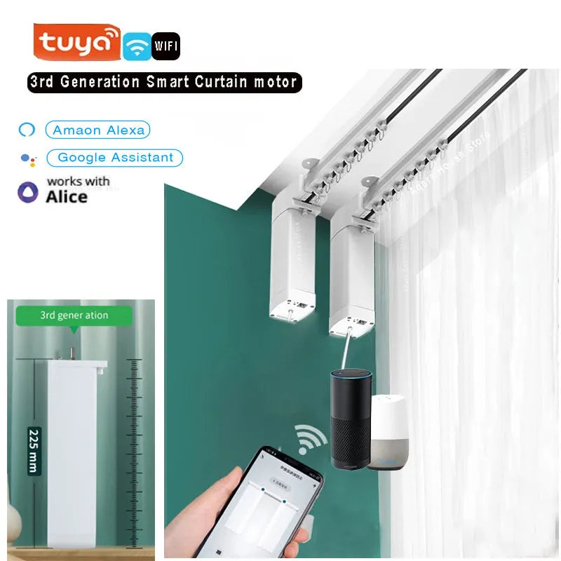 Smart curtain electric motor and aluminium track kit with remote control for automated window treatment