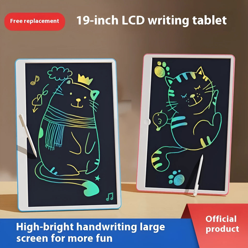 19-inch LCD children's drawing board in blue and white colour on a table.