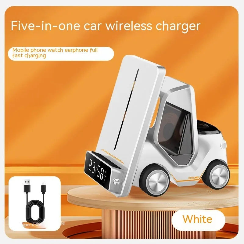 A 15W wireless fast charging bracket for phones in orange, showing its angled design and Type-C port.