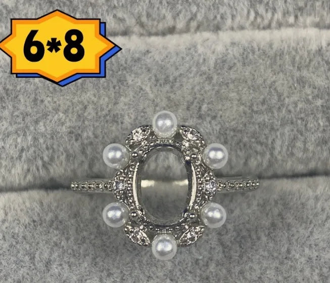 Oval denier open mouth copper ring with 6x8mm stone and five-pointed star in Korean style.