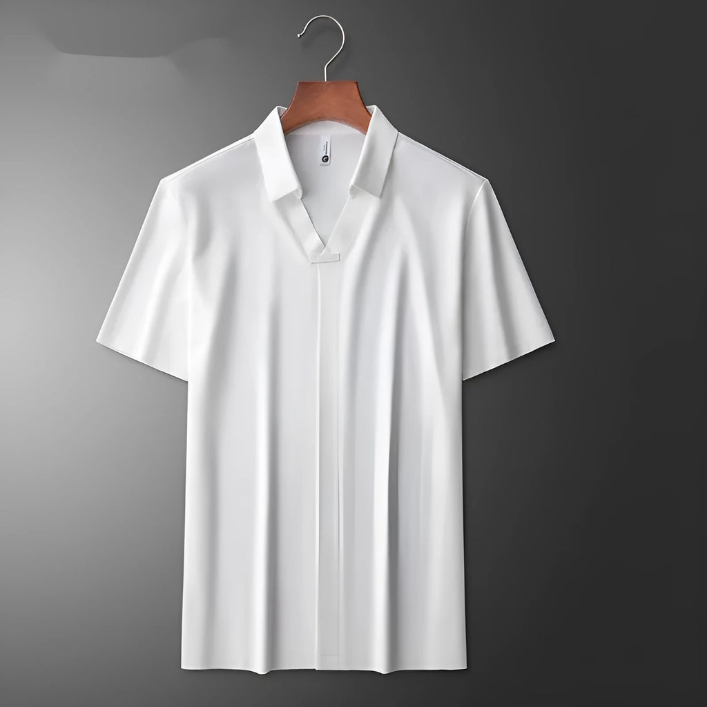 Men's slim fit lapel polo short-sleeved T-shirt in a cotton blend fabric