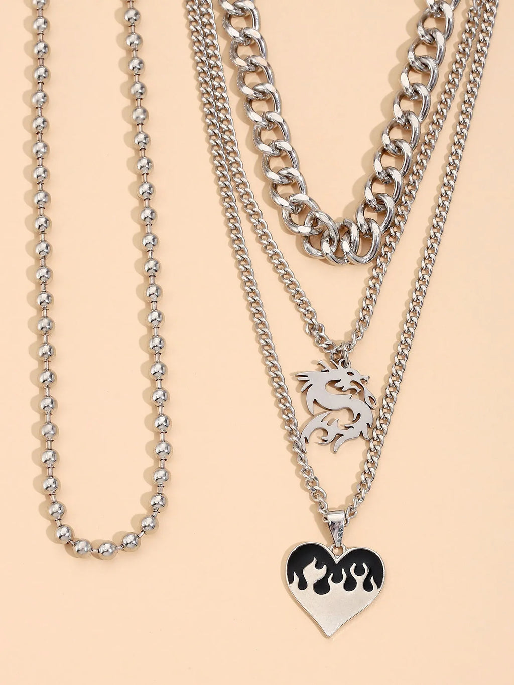 Silver alloy love dragon pendant necklace on adjustable clavicle chain geometric shape