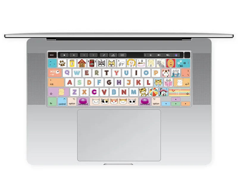 Colourful keyboard protective film for 13.3-inch Apple MacBook Pro Air laptop showing Mr. Cat design