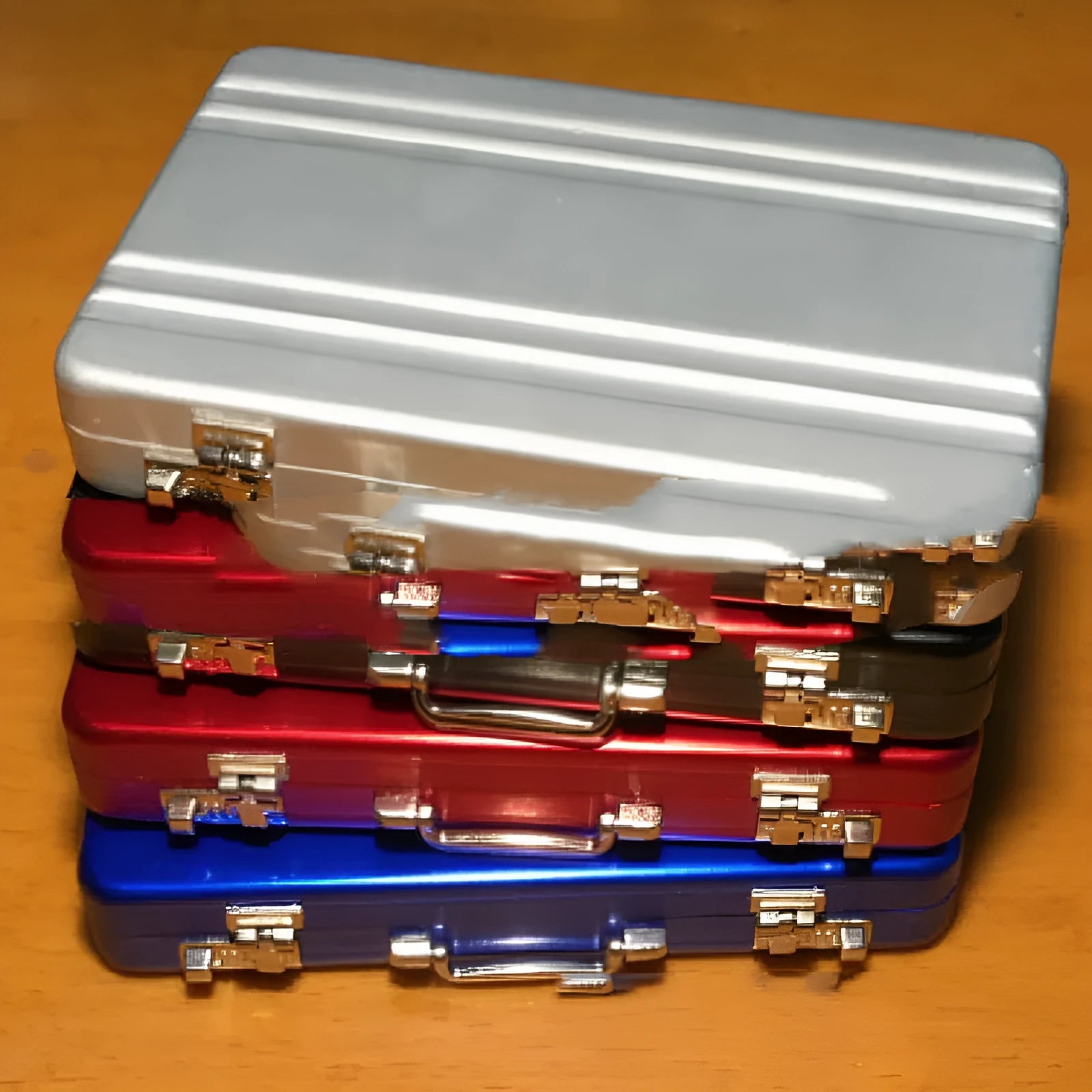 Aluminium alloy card holder in six colour options showing 100x65mm dimensions
