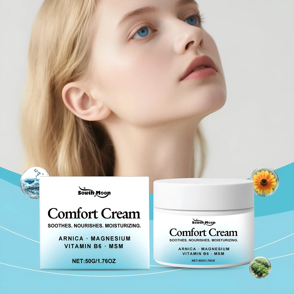 Square 5cm moisturising cream jar containing 50g of gentle hydrating cream with active ingredients