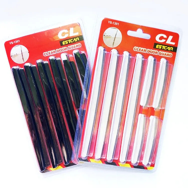 White plastic car door side bumper strip anti-collision protection set.