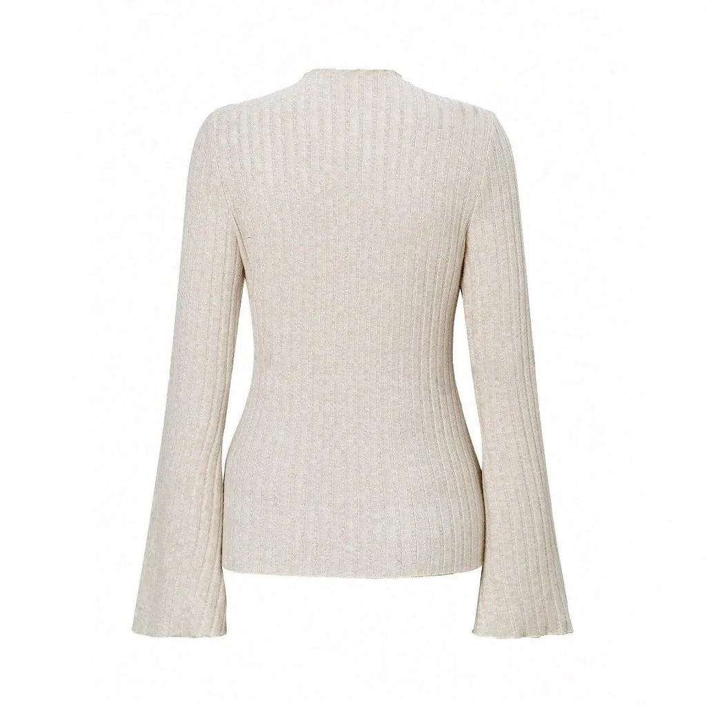 Women's black long sleeve slim fit top with lantern sleeves and round neck