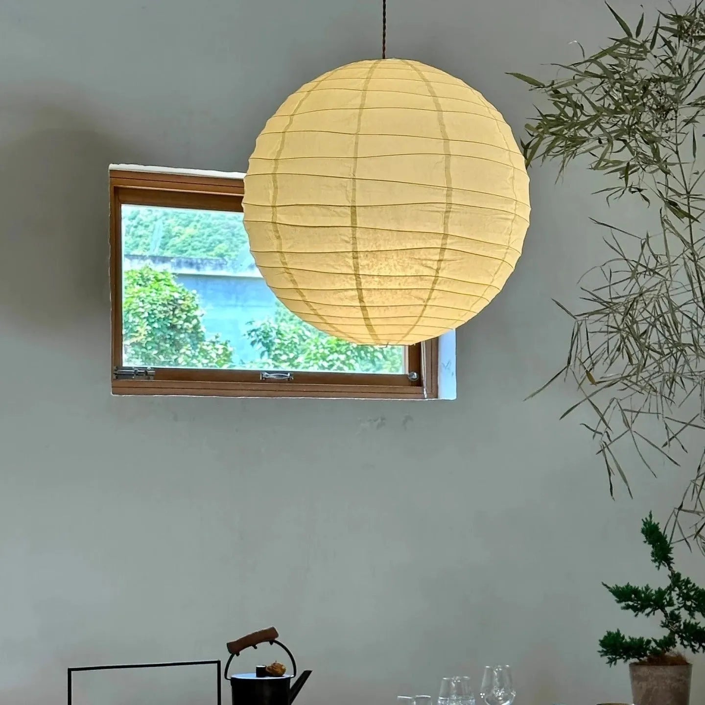 Japanese style rice paper chandelier in three sizes with warm light option