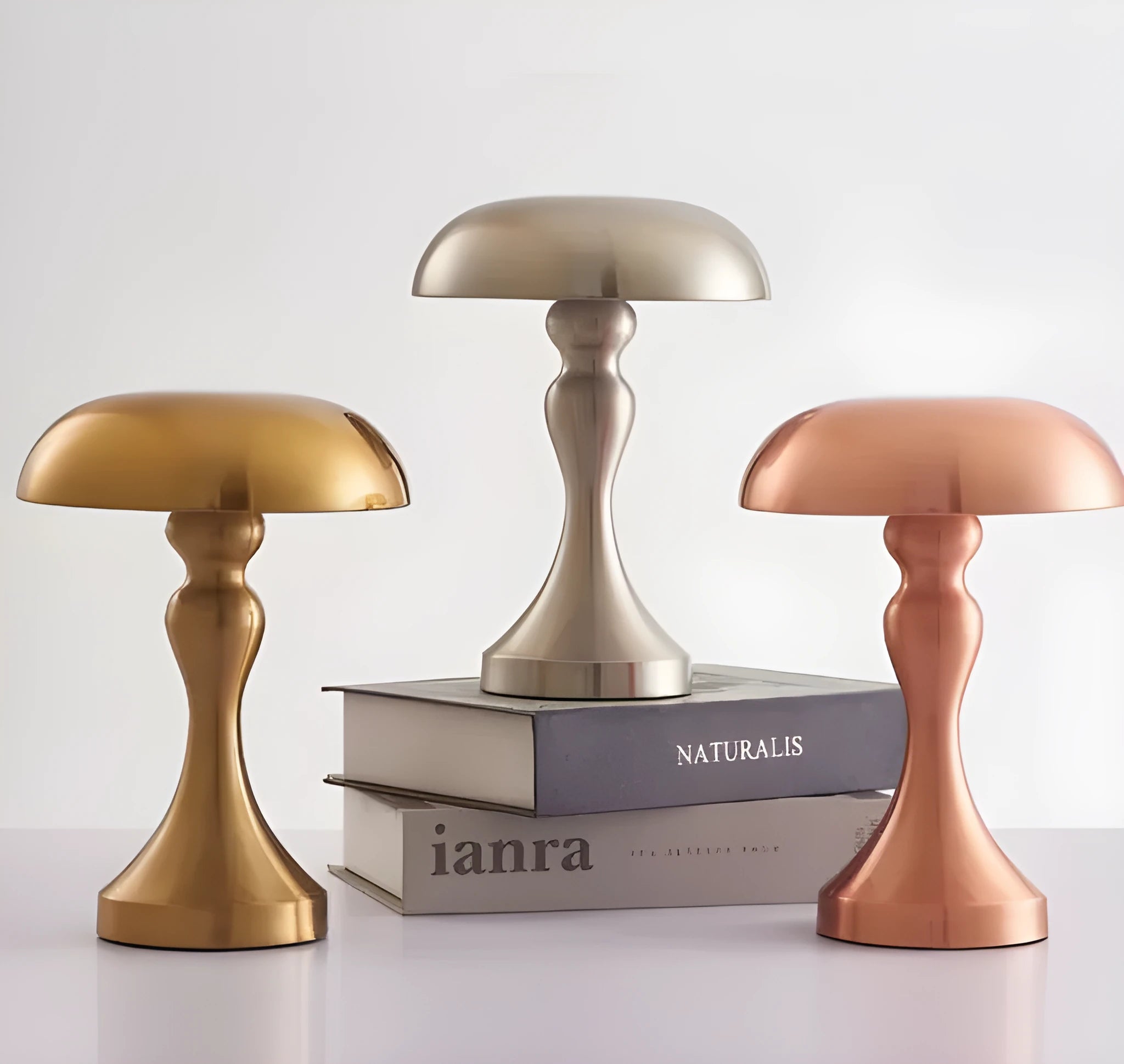 Metallic USB rechargeable desk lamp with touch control for white, warm and natural light