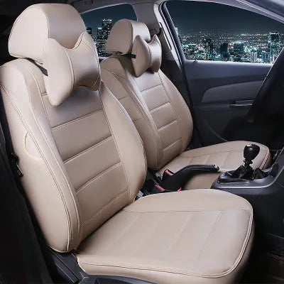 Cow leather car seat cover in beige and black with red line colour options