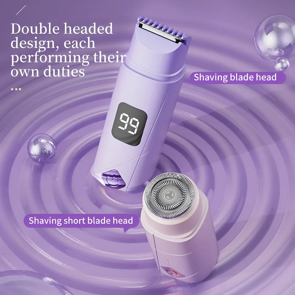 USB rechargeable digital display women's body shaver in gradient purple colour with washable head