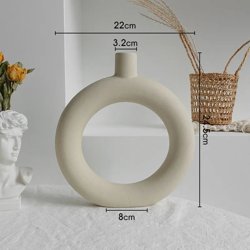 Nordic style matte ceramic vase for dry flower arrangements with textured surface