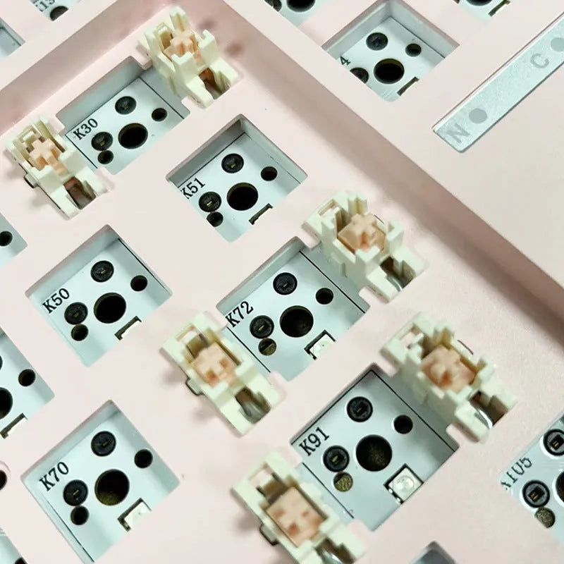 DIY mechanical keyboard kit with hot plug seats showing transparent casing and included key puller tool
