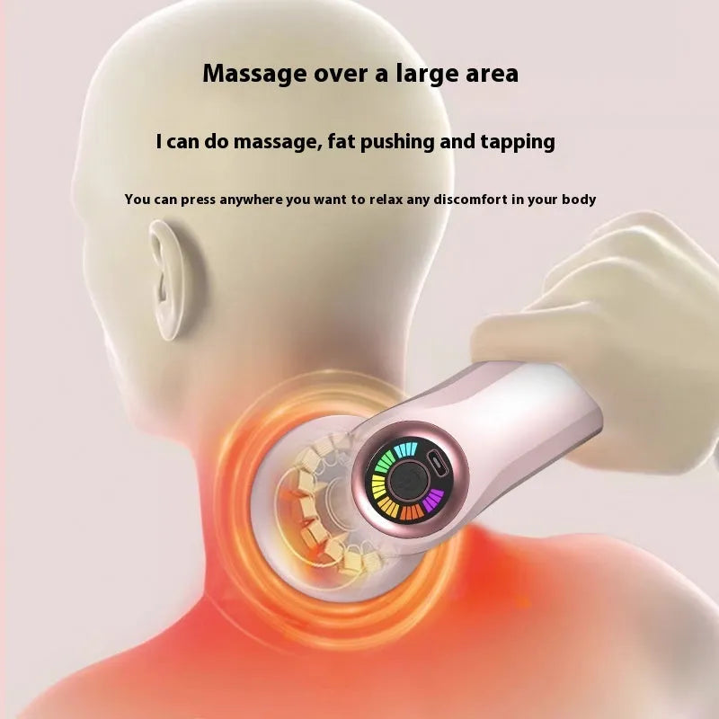 Pink, white, and black USB electric massager for neck, back, waist, and leg pain relief.
