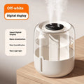 Beige round USB humidifier with display showing humidity level and dual spray outputs