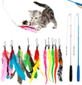 Cat feather teaser wand with telescopic fishing rod and interchangeable feather attachments