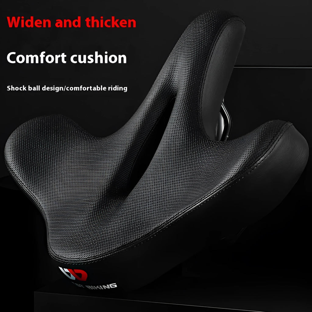 Black bicycle seat cushion made of leather and polyurethane foam for shock absorption.