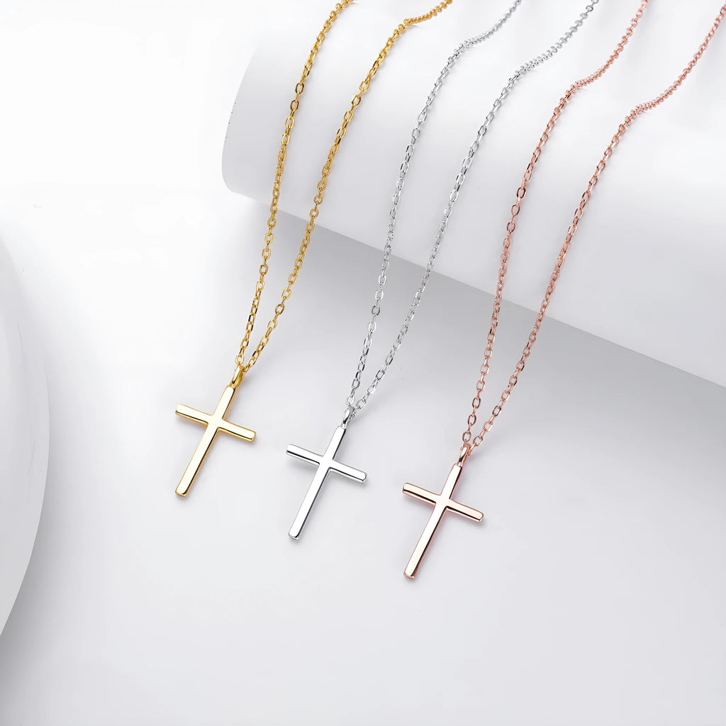 Sterling silver necklace with cross pendant on adjustable O-chain in gold plating