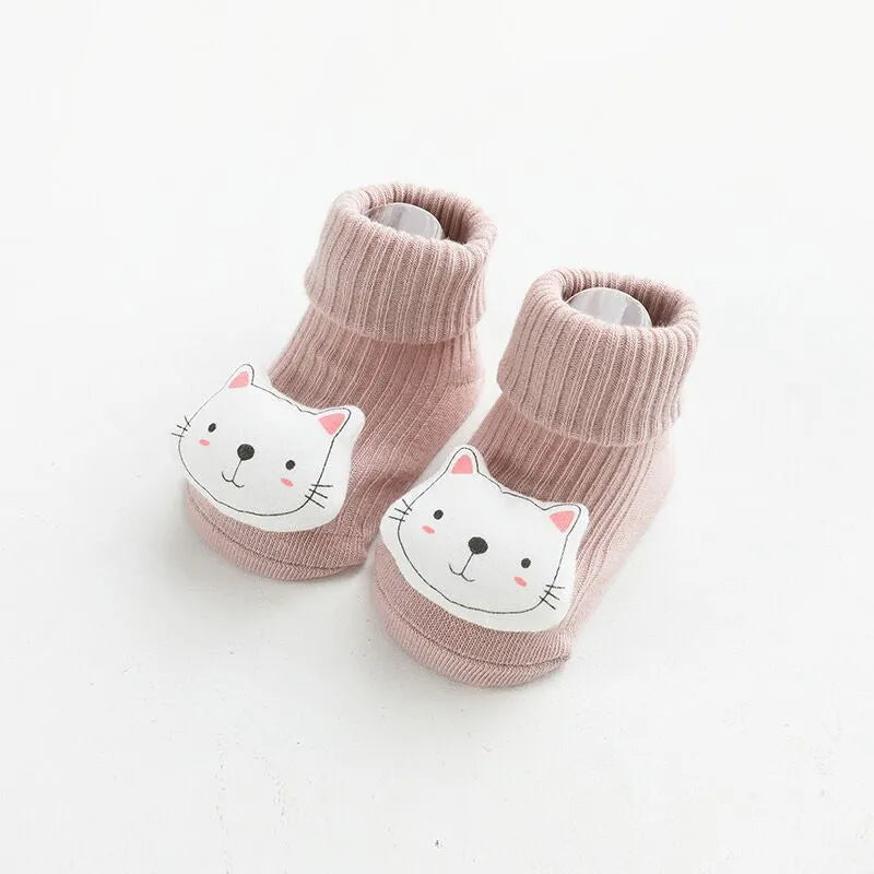 Children's non-slip socks in combed cotton with double needle construction for babies and toddlers