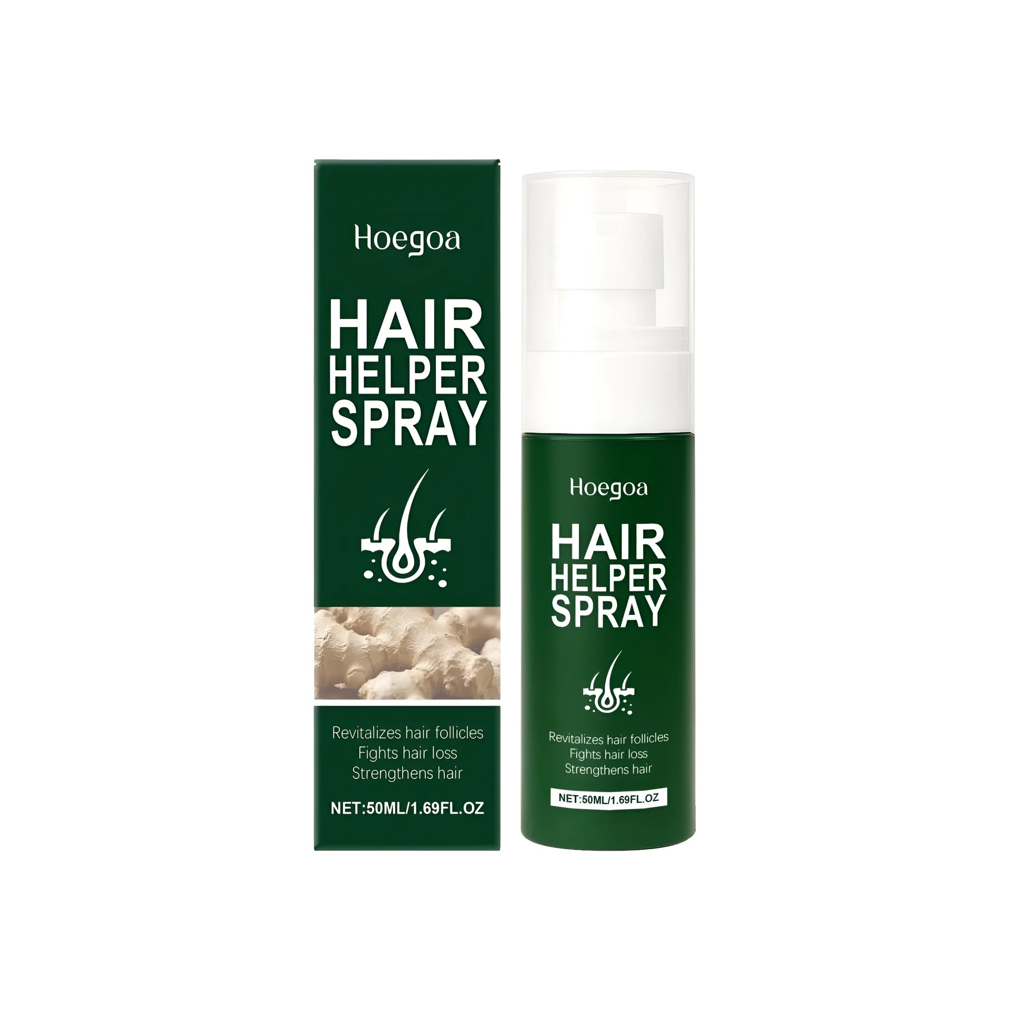 50ml bottle of Hair Helper Spray leave-in treatment with ginger and vitamin E