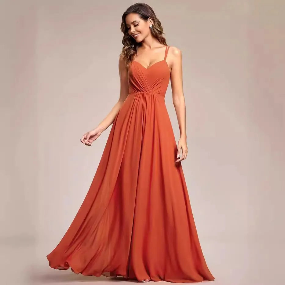 Women's sleeveless A-line maxi dress with pleated long skirt in polyester fabric