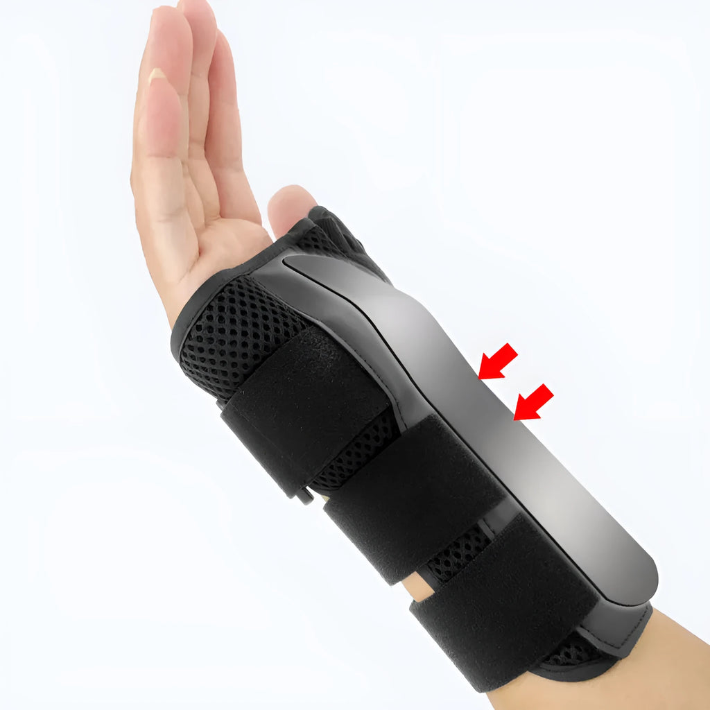 Carbon fibre wrist guard with adjustable thumb strap in black and grey colours