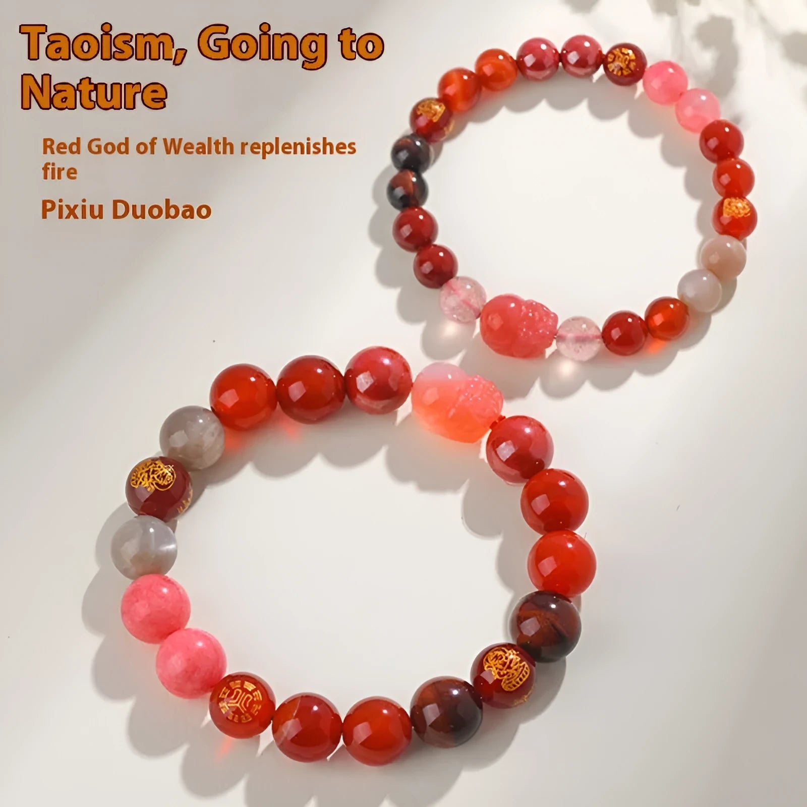 Handmade five elements crystal bracelet with geometric beads in gold, wood, water, fire, or soil colours.