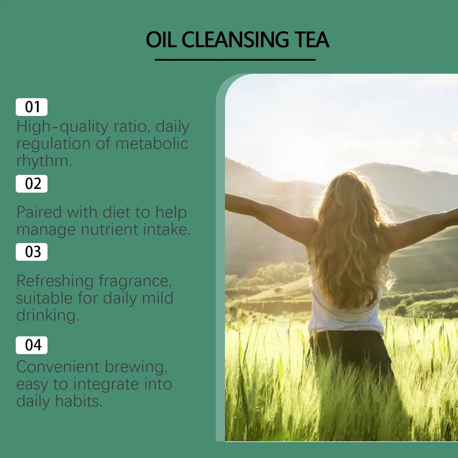 Googeer oil cleansing herbal tea box with twenty tea bags containing six traditional ingredients