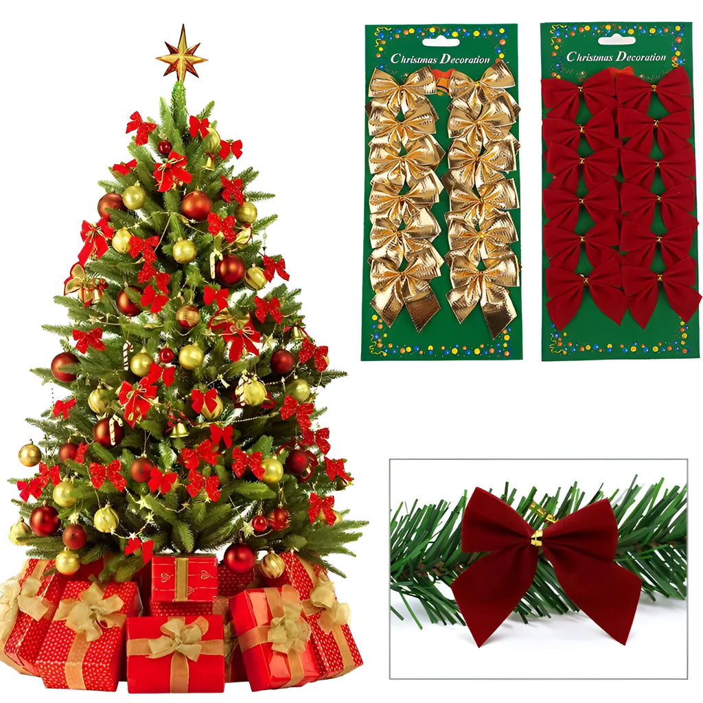 5 cm Christmas tree bow ornaments in red gold silver colours made from polyester material